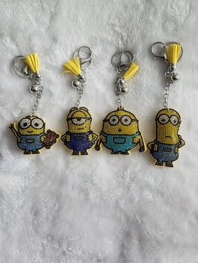Minions Beaded Keychain Set - Yellow Blue Characters (Set of 4)